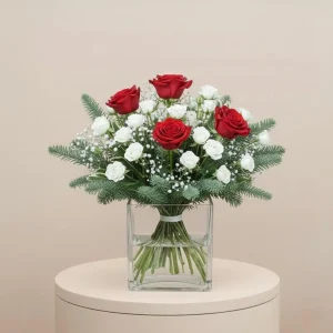 Snowy Red & White Christmas Vase Bouquet