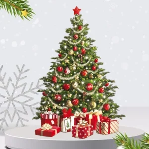 4ft Fresh Christmas Tree – With Stand & Decorations