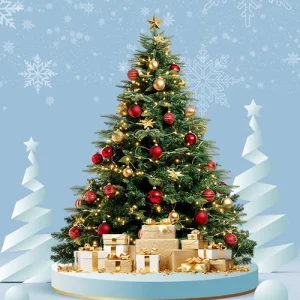 5–6ft Fresh Christmas Tree – With Stand & Decorations