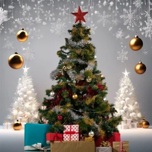 9–10ft Fresh  Christmas Tree – With Stand & Decorations